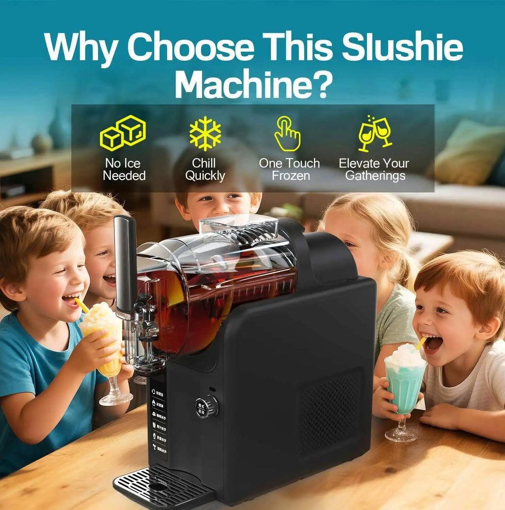 Electric Household Self-Cooling ABS Plastic Ice Cream Machine with 2.5 Quart Capacity Automatic Slushy Fruit Maker Cones Holder