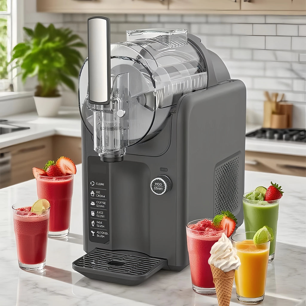Electric Household Self-Cooling ABS Plastic Ice Cream Machine with 2.5 Quart Capacity Automatic Slushy Fruit Maker Cones Holder