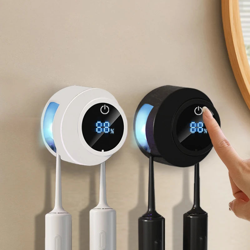 1 smart toothbrush sterilizer, wall mounted air drying toothbrush holder with 2 brush slots, bathroom accessories, home decor,