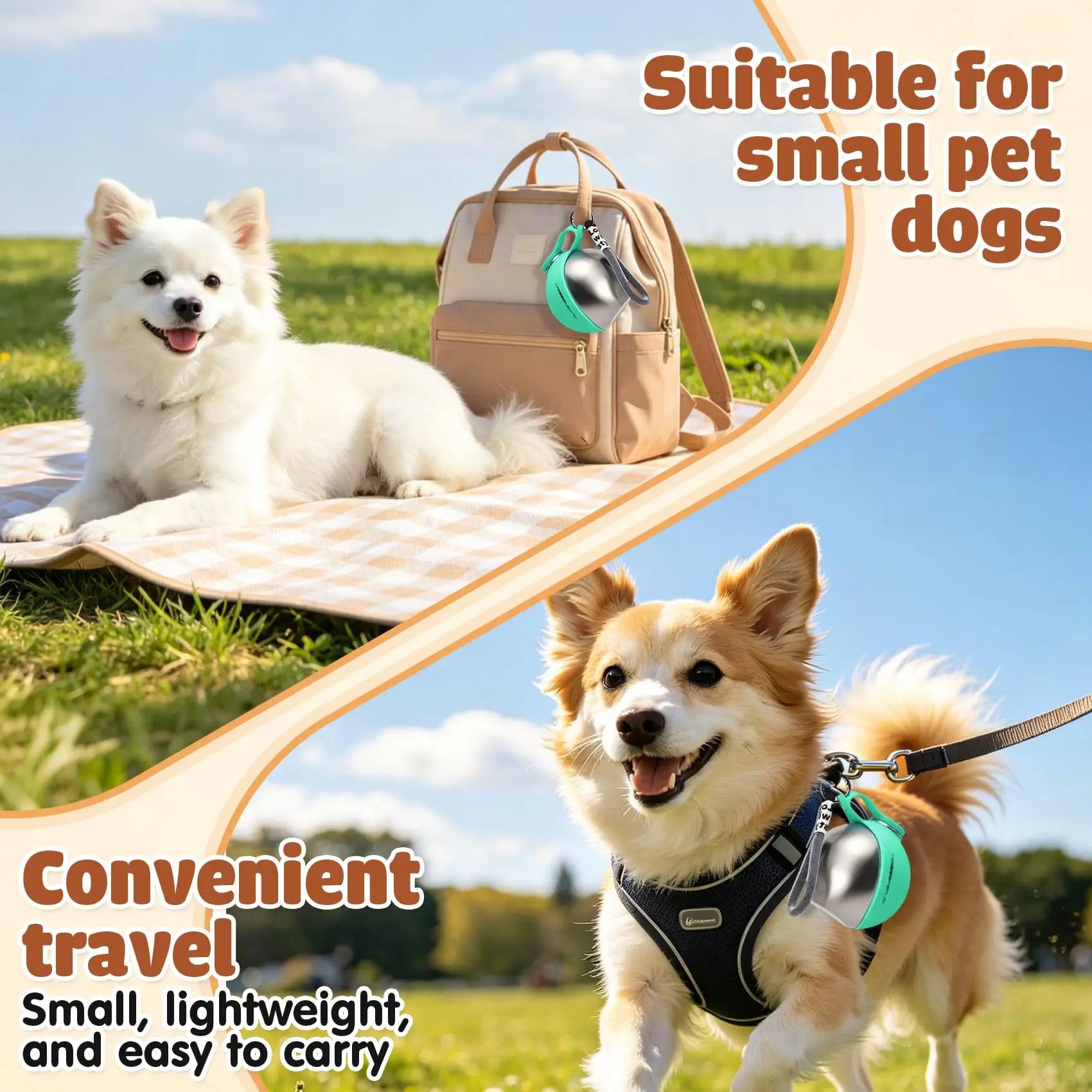 Portable Dog Water Bottle Stainless Steel with Silicone Bowl Leak Proof Pet Drinking Bottle for Dogs Cats Hiking Travel Walking