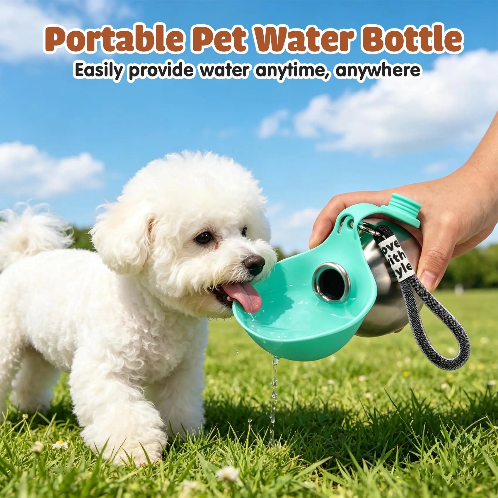Portable Dog Water Bottle Stainless Steel with Silicone Bowl Leak Proof Pet Drinking Bottle for Dogs Cats Hiking Travel Walking