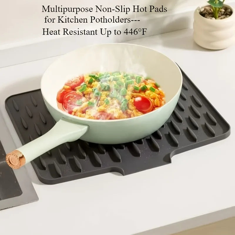 Non-Slip Silicone Kitchen Drain Mat with Built-in Drainage Design, Heat-Resistant and Easy to Clean, Suitable for Countertops