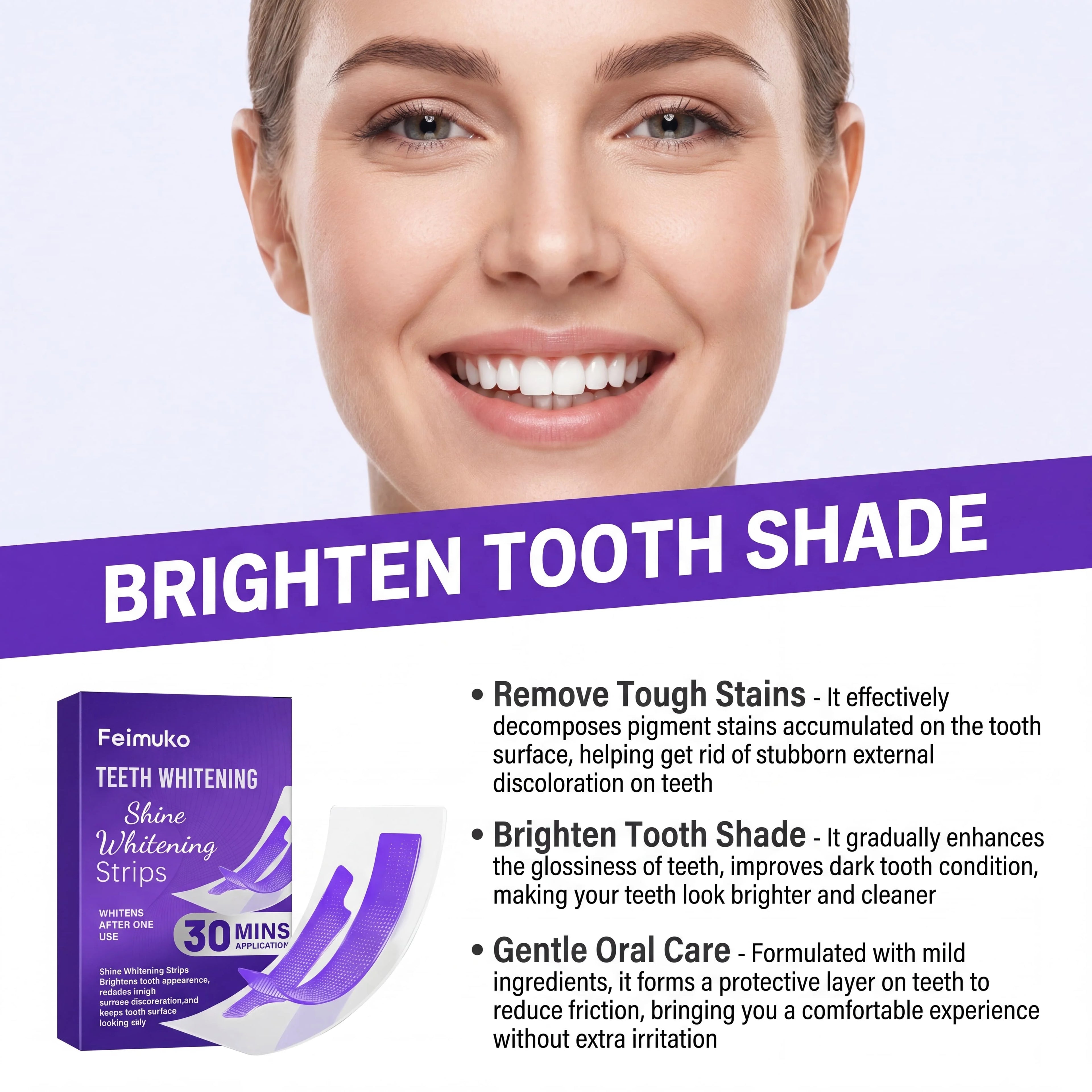 Purple Teeth Whitening Strips 30min Brighten Tooth Remove Plaque Stain Cleaning Oral Hygiene Strips