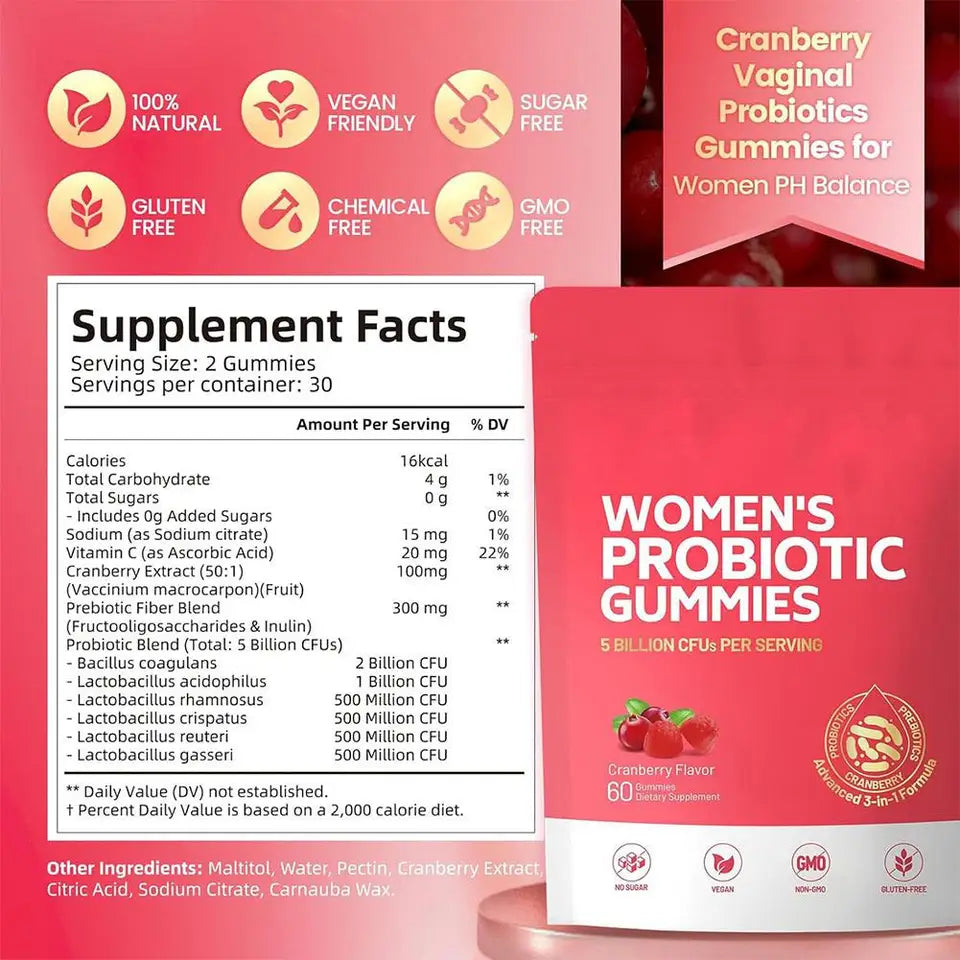 Cranberry Probiotic Gummies for Women – Gut & Urinary Support