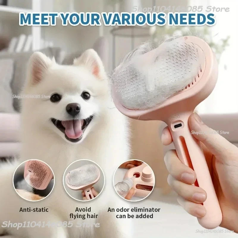 Pet Spray Hair Comb, Steam Massage Brush with Soft Round Teeth, Safe Hair Removal Comb for Dog & Cat Cleaning