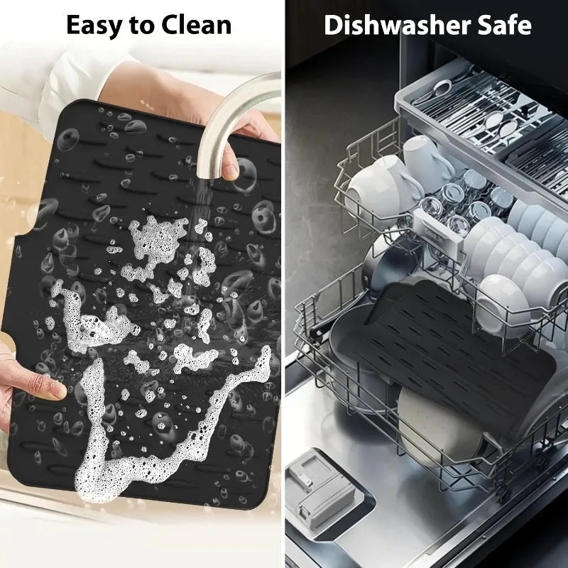 Non-Slip Silicone Kitchen Drain Mat with Built-in Drainage Design, Heat-Resistant and Easy to Clean, Suitable for Countertops