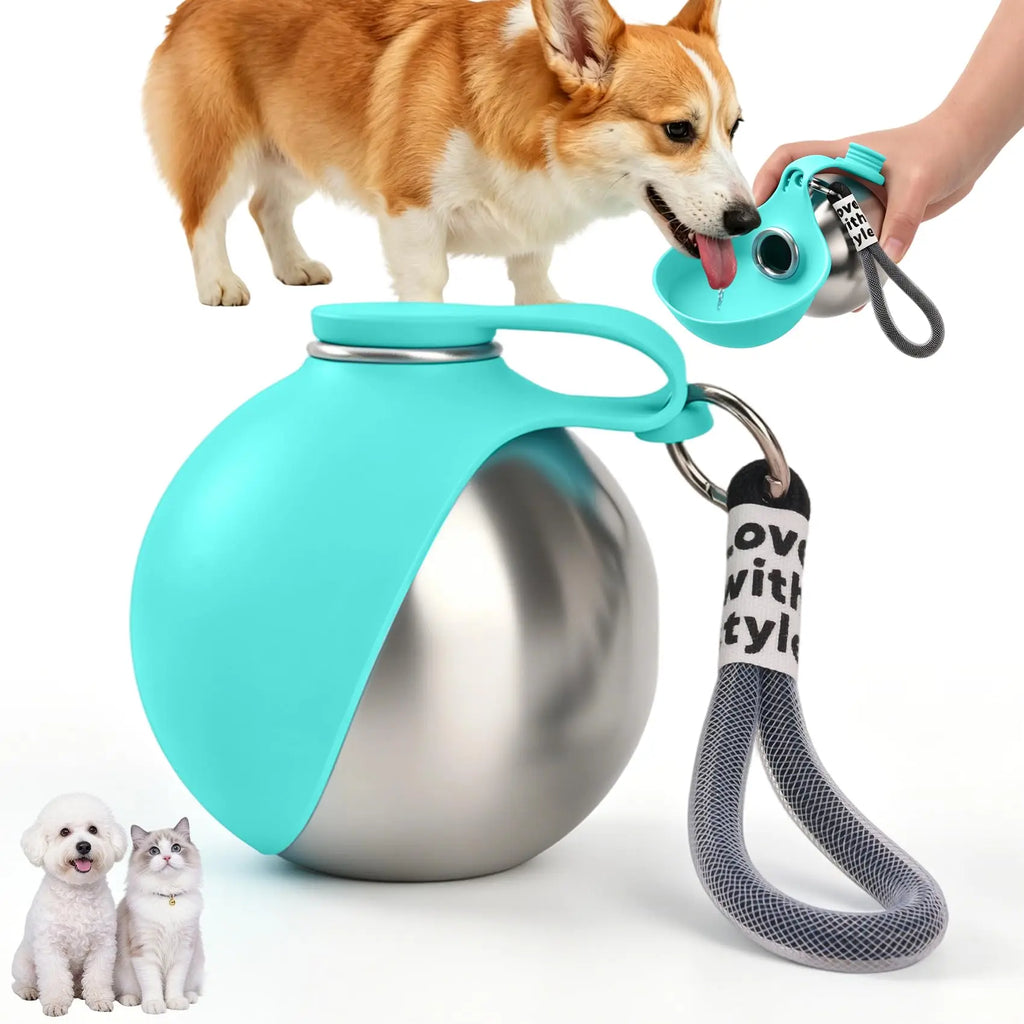 Portable Dog Water Bottle Stainless Steel with Silicone Bowl Leak Proof Pet Drinking Bottle for Dogs Cats Hiking Travel Walking