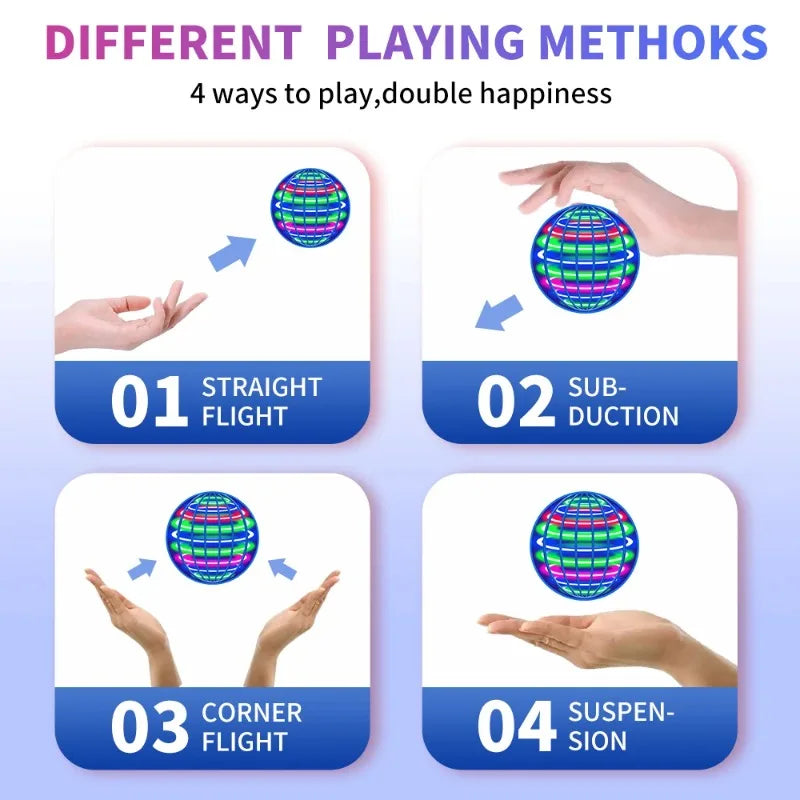 Flying Ball with Lights 2026 Hand Controlled Flying Ball Boomerang Hover Ball Flying Spinner Toy 360 ° Rotating Suspension Ball