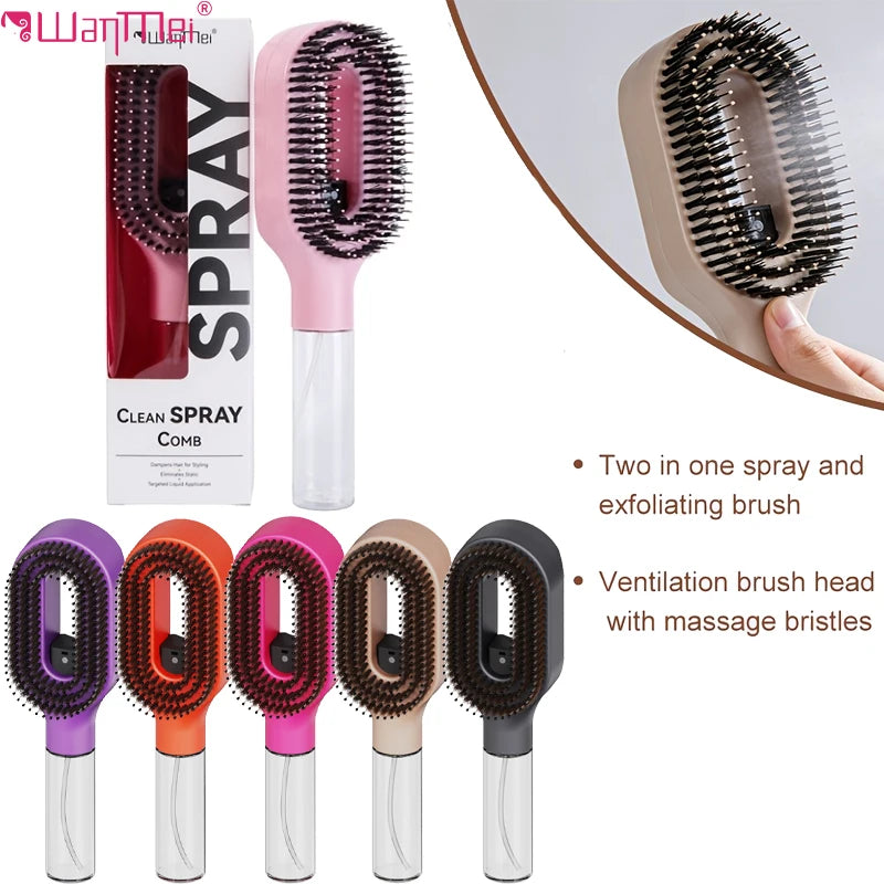 2in1 Spray Comb Hair Brush Detangling Scalp Massage Anti-Static Refillable Spray Bottle for Essential Oil/Water Hair Care Tool