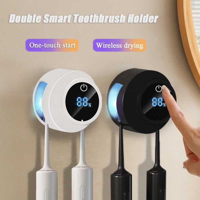 1 smart toothbrush sterilizer, wall mounted air drying toothbrush holder with 2 brush slots, bathroom accessories, home decor,