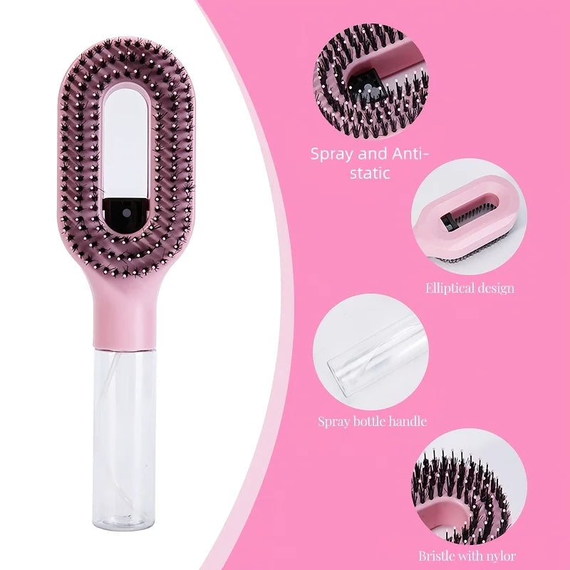 2in1 Spray Comb Hair Brush Detangling Scalp Massage Anti-Static Refillable Spray Bottle for Essential Oil/Water Hair Care Tool