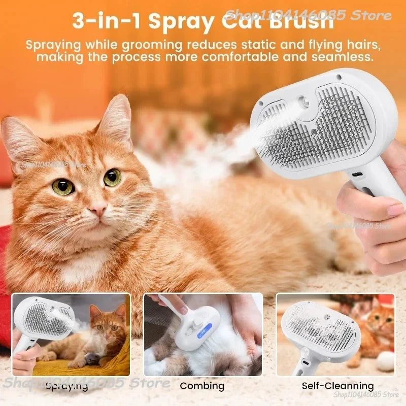 Pet Spray Hair Comb, Steam Massage Brush with Soft Round Teeth, Safe Hair Removal Comb for Dog & Cat Cleaning