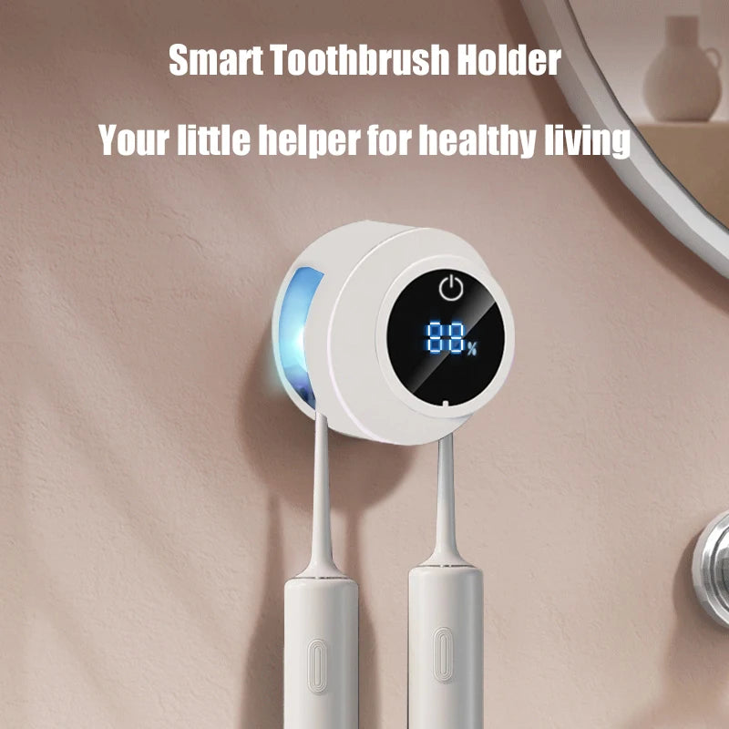 1 smart toothbrush sterilizer, wall mounted air drying toothbrush holder with 2 brush slots, bathroom accessories, home decor,